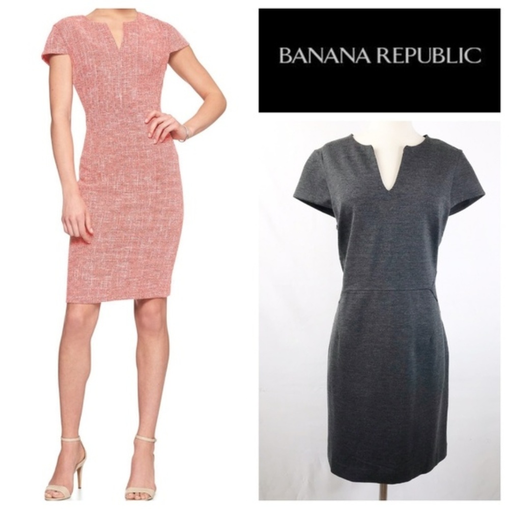 Banana Republic Slate Gray Split Neck Sheath Dress